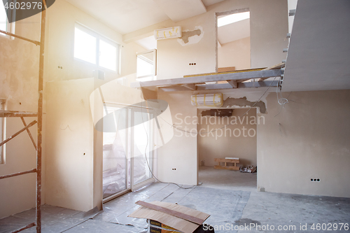 Image of interior of construction site with scaffolding