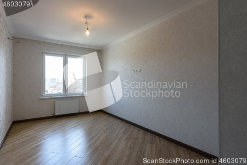 Image of The interior of a rectangular rectangular bedroom without furniture