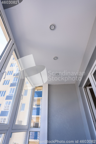 Image of Stretch ceiling in the interior of a small balcony