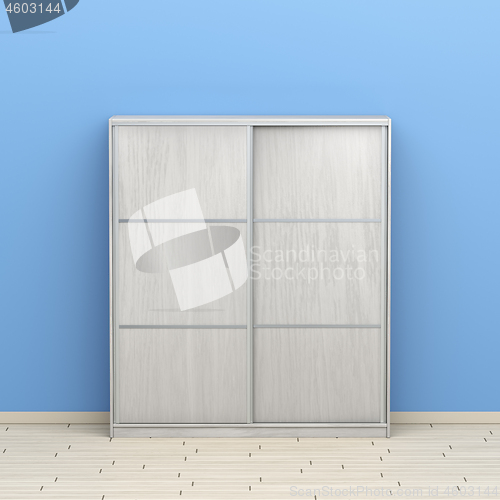 Image of White wood wardrobe in the room