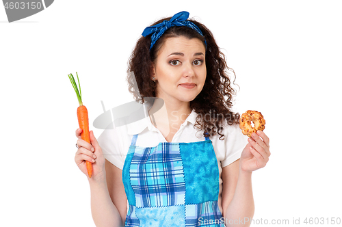 Image of Young housewife on white