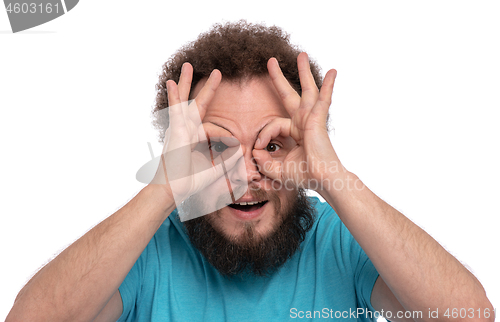 Image of Crazy bearded man emotions and signs