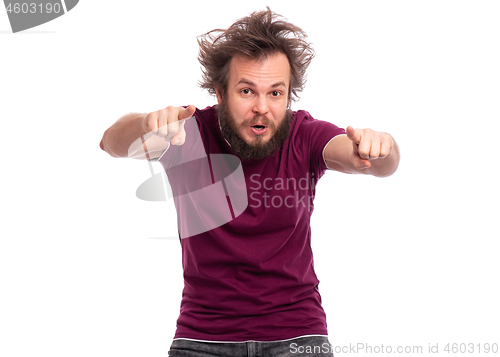 Image of Crazy bearded man emotions and signs