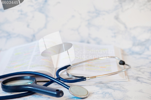 Image of Stethoscope and book