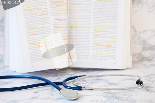 Image of Stethoscope and book