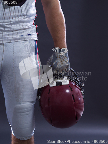 Image of closeup American Football Player isolated on gray