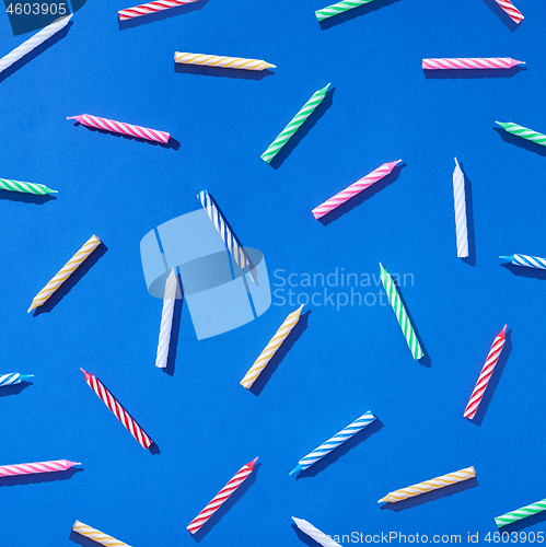 Image of Birthday party pattern from colored candles for cake.