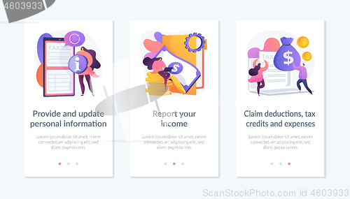 Image of Tax accounting process flowchart app interface template.