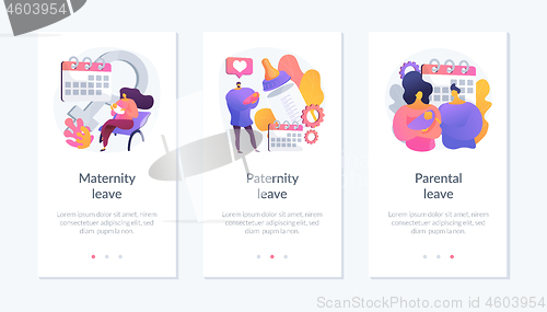 Image of Pregnancy, childbirth and newborn care vacation time app interface template.