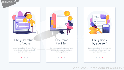 Image of Filing tax return software app interface template.