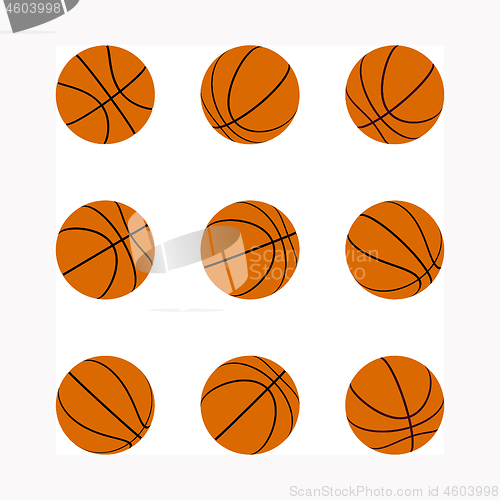 Image of Set of basketball balls with different rotation angles. Vector 3d