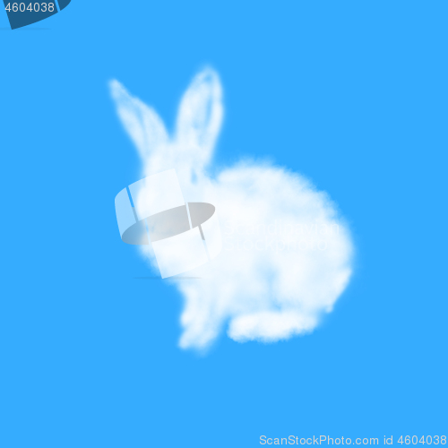 Image of Congratulation card with Easter rabbit made from cloud.