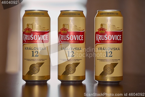 Image of Cans of Krusovice Czech beer