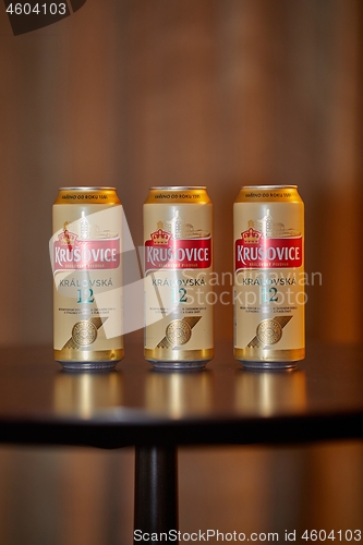 Image of Cans of Krusovice Czech beer