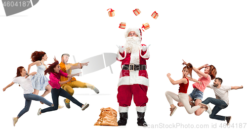 Image of Happy running Christmas people over white background