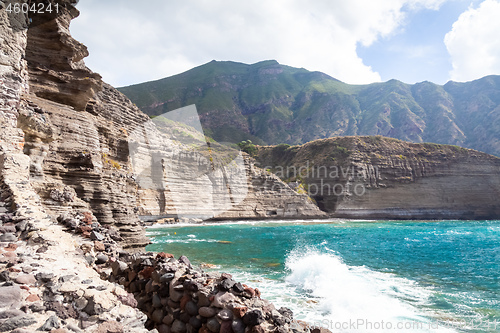 Image of rough coast at Lipari Islands Sicily Italy