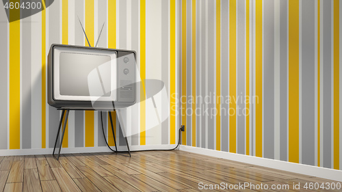 Image of old vintage tube television in seventies style room