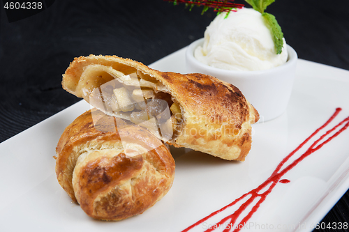 Image of Apple strudel with vanilla ice cream