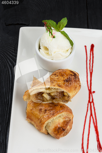 Image of Apple strudel with vanilla ice cream