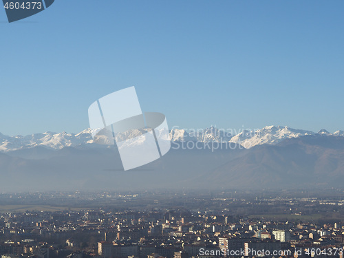 Image of Aerial view of Turin with Alps mountains