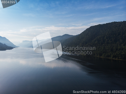 Image of Aerial view on Teletskoye lake in Altai mountains