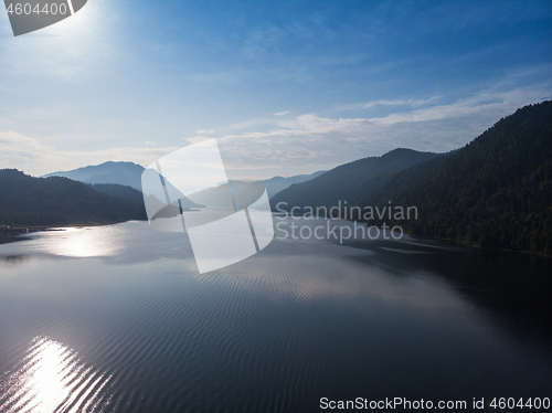 Image of Aerial view on Teletskoye lake in Altai mountains