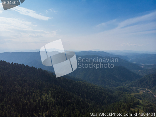 Image of Aerial view on Teletskoye lake in Altai mountains