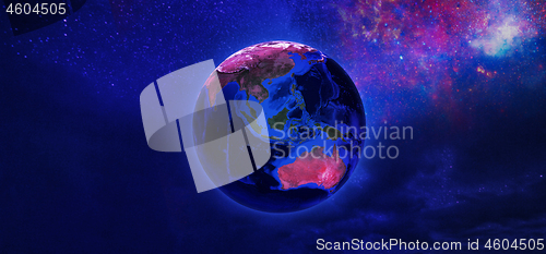 Image of View of Earth from space in neon tone.