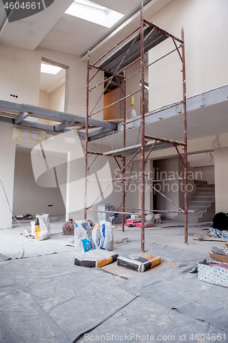 Image of interior of construction site with scaffolding