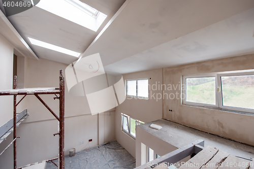 Image of interior of construction site with scaffolding