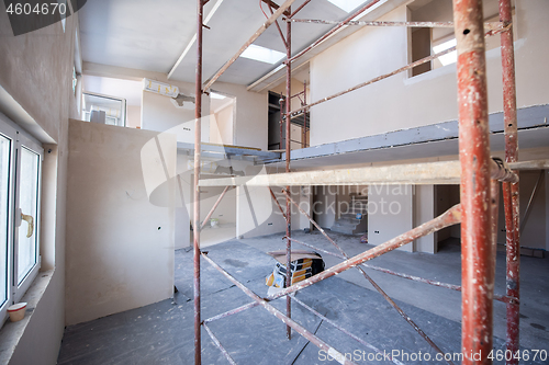 Image of interior of construction site with scaffolding