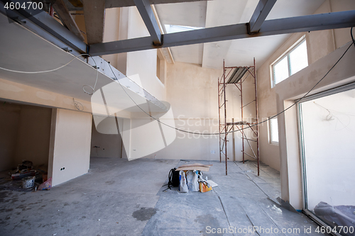 Image of interior of construction site with scaffolding