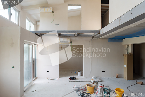 Image of interior of construction site with scaffolding