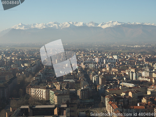 Image of Aerial view of Turin with Alps mountains