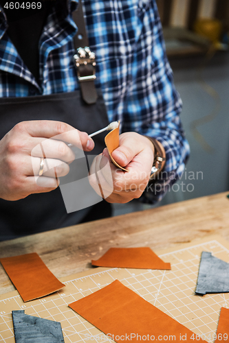 Image of Concept of handmade craft production of leather goods.