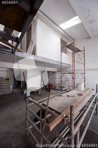 Image of interior of construction site with scaffolding