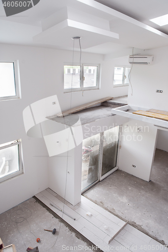 Image of interior of construction site with white drywall