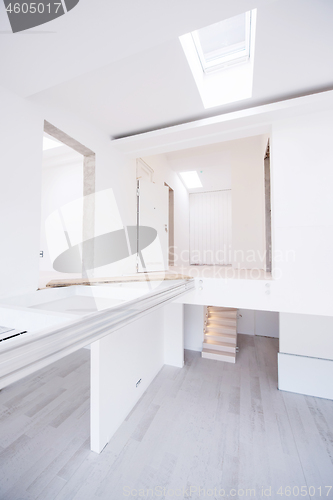 Image of Interior of empty stylish modern open space two level apartment