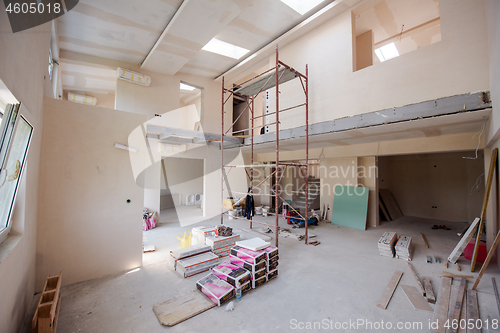 Image of interior of construction site with scaffolding