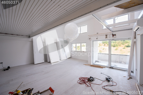 Image of Interior doors stacked in a new apartment