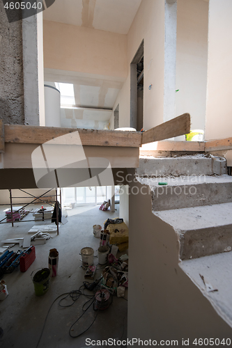 Image of interior of construction site with scaffolding