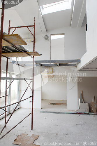 Image of interior of construction site with scaffolding