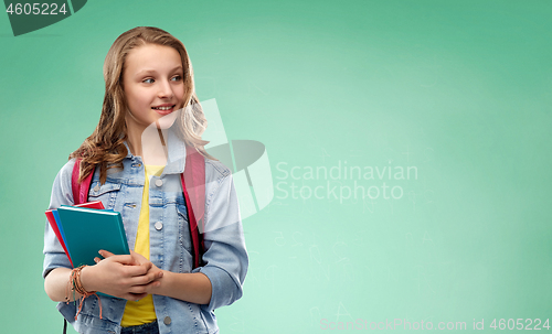 Image of happy smiling teenage student girl with school bag