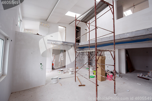 Image of interior of construction site with scaffolding