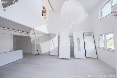 Image of Interior doors stacked in a new apartment