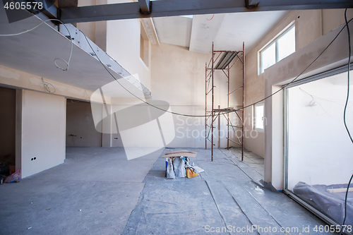 Image of interior of construction site with scaffolding