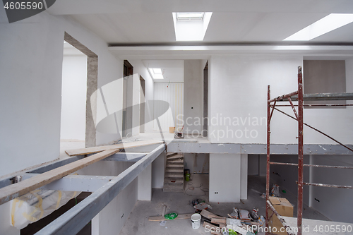 Image of interior of construction site with scaffolding