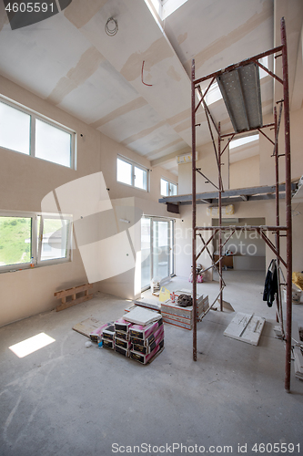 Image of interior of construction site with scaffolding