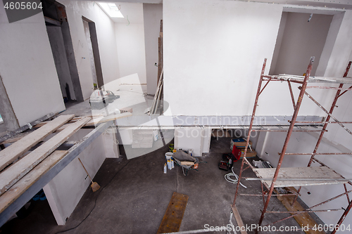 Image of interior of construction site with scaffolding