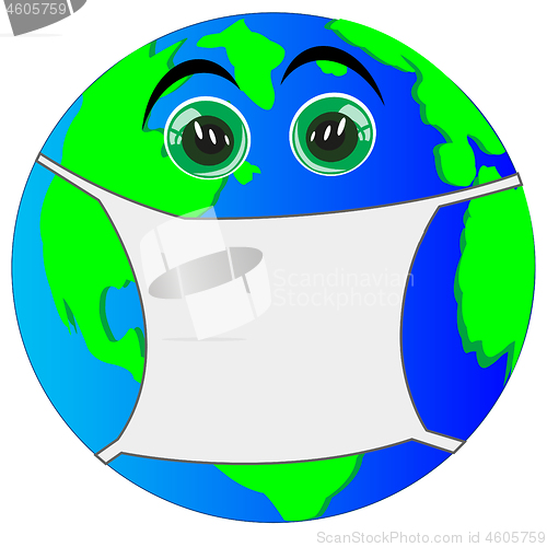 Image of Cartoon of the planet land in defensive armband from virus